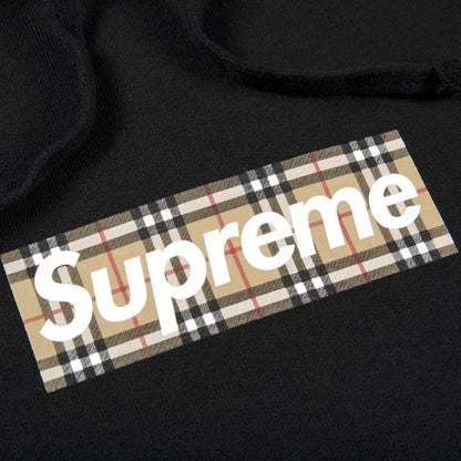 Supreme Burberry Box Logo Hooded Sweatshirt Black